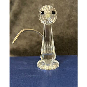 Swarovski Crystal Tall Cat Figurine with Long Silver Tail and Whiskers AS IS
